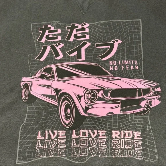 Hot Topic Pink Graphic Black Crewneck Unisex Retro Sweatshirt ‘Just A Vibe’ XL - Picture 3 of 11